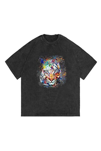 Touz Tricou unisex My Vision cu leu pictat, lavabil și în stil vintage