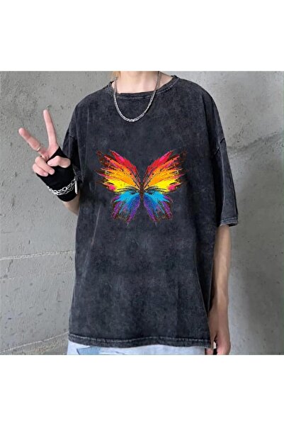 Touz Hakatumoda Πλενόμενο T-shirt Unisex με σχέδιο Πεταλούδα Ουράνιο Τόξο