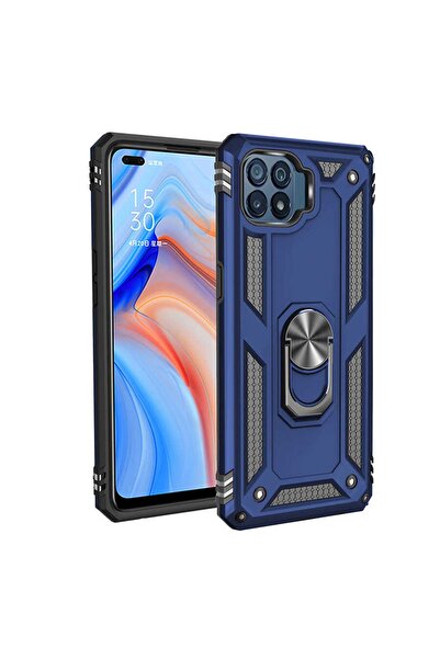 ZM STORE Oppo Reno 4 Lite Kılıf Zore Vega Tank Yüzüklü Standlı Kapak