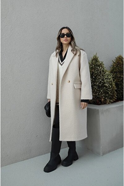 SERHANE Кремаво къдраво палто с джобове