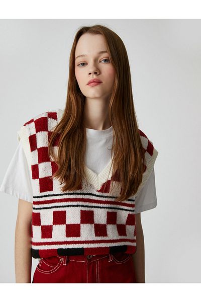 Koton Knitted Sweater V-Neck Patterned Ribbed