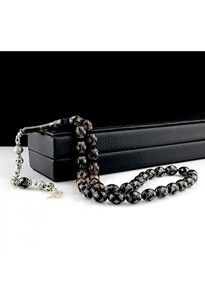 TAKI925 Süzme Renk Gümüş Işlemeli Ateş Kehribar Tesbih