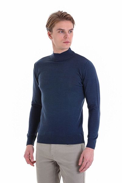 Hatemoğlu Indigo Regular Fit Plain Half Turtleneck Wool Knitwear Sweater