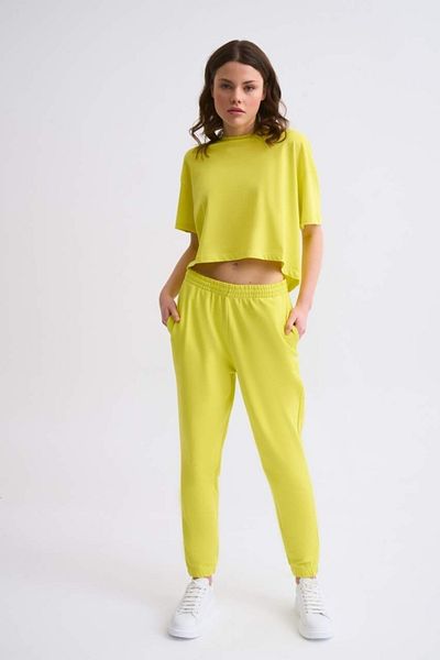 THERECOLOR Pantaloni de trening galbeni organici, cu siret pentru damă 