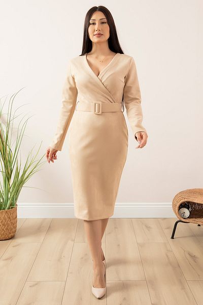 PULLIMM Rochie din piele intoarsa cu guler dublu cu curea 13407