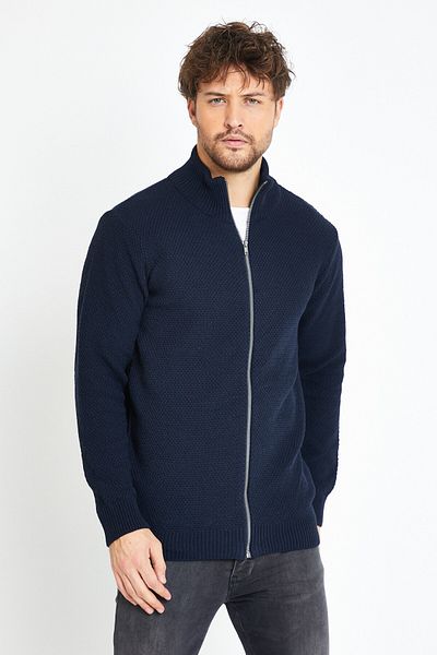 Matte Monaco Navy Blue Zippered Knitwear Sweater Cardigan