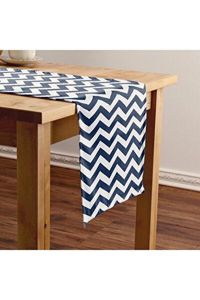 Bc Home Zigzag Desenli Lacivert Beyaz Yumuşak Dokulu Leke Tutmaz Runner 40 X ...