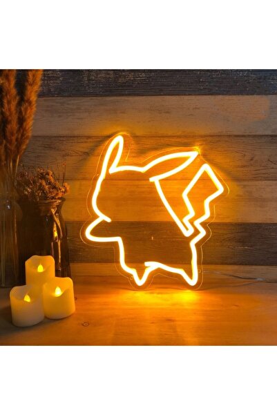 vinyuup Pikachu Neon Led Dekoratif Duvar Aydınlatması Ve Aksesuar Anahtarlı A...