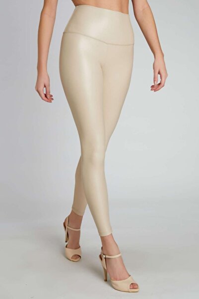 Oro verde Γυναικείο ψηλόμεσο δερμάτινο μπεζ κολάν