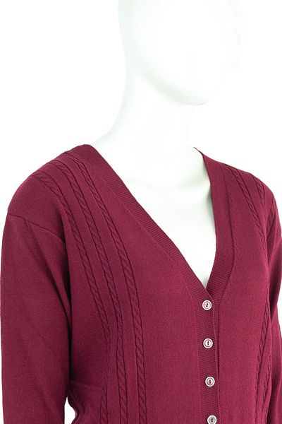 Oppland Women's Winter Knitted Patterned Buttoned Double Pocket Long Sleeve Lycra Snowdrop Woven Mother Cardigan