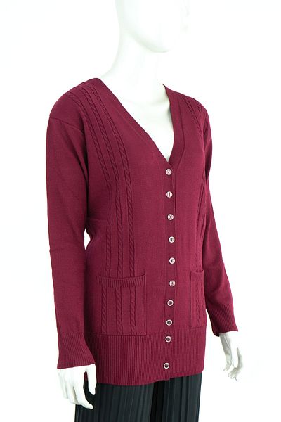 Oppland Women's Winter Knitted Patterned Buttoned Double Pocket Long Sleeve Lycra Snowdrop Woven Mother Cardigan