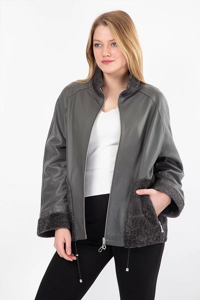 By Marki Marki Oversize Genuine Leather Jacket with Fur Detail