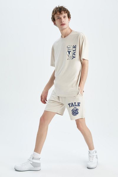 DeFacto Μπλουζάκι Yale University Boxy Fit Crew με στάμπα 100% βαμβακερό μπλουζάκι