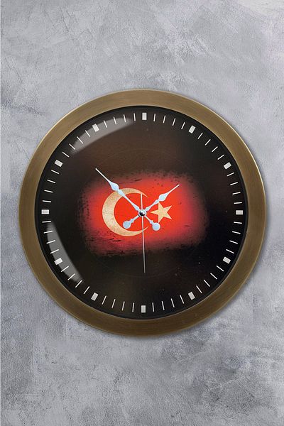 Kasva Concept Δώρο 36 εκ. Αντίκα Μεταλλικό Ρολόι Τοίχου με Τουρκική Σημαία