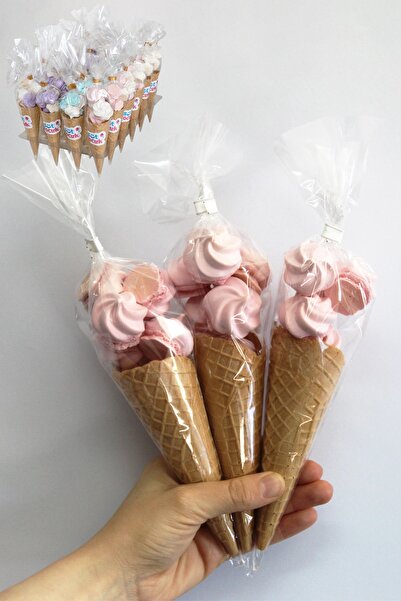 BOMPİ Süt Çocuk Kornet Külah Beze 24 Adet Pembe