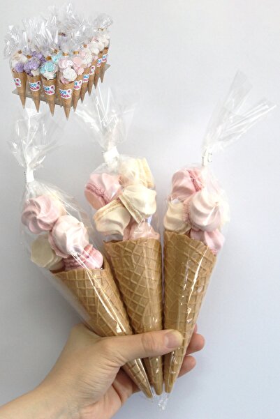 BOMPİ Süt Çocuk Kornet Külah Beze 24 Adet Pembe - Beyaz