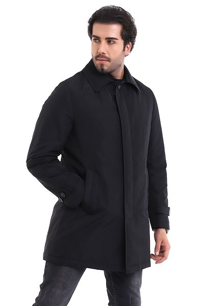 By Karaaslan Men's Black Classic Navy Blue Winter Thick Top Coat Short with Detached Zipper