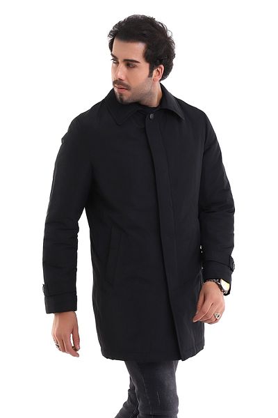 By Karaaslan Men's Black Classic Navy Blue Winter Thick Top Coat Short with Detached Zipper