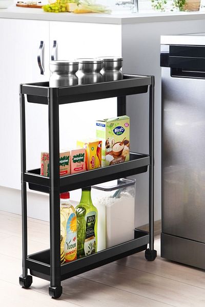 LIUWA Liushelf 4 επιπέδων Λευκό Ombeg + 3 επιπέδων Μαύρο Λεπτό Οργανωτή με ρόδες