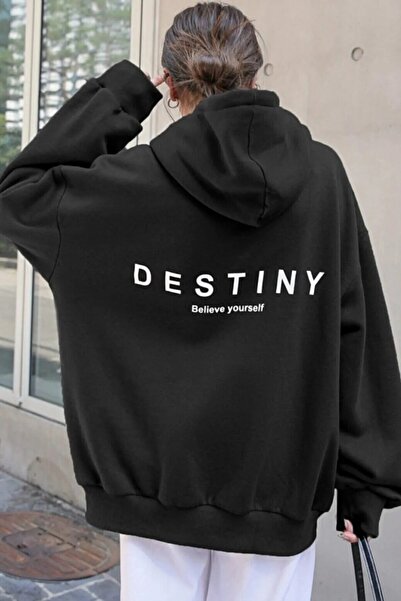 MODAGEN Μπλούζα Destiny Printed Unisex Μαύρο Oversize Φούτερ με κουκούλα