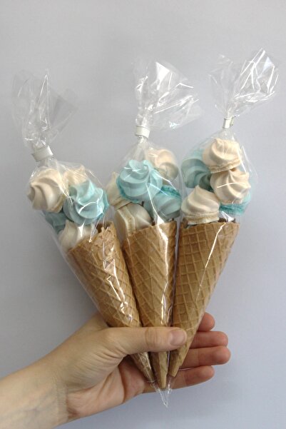 BOMPİ Süt Çocuk Kornet Külah Beze 24 Adet Mavi - Beyaz