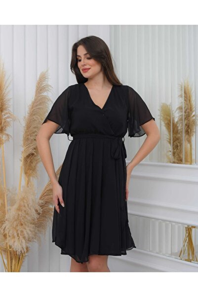 CİXAPLE Short Sleeve Straight Chiffon Dress