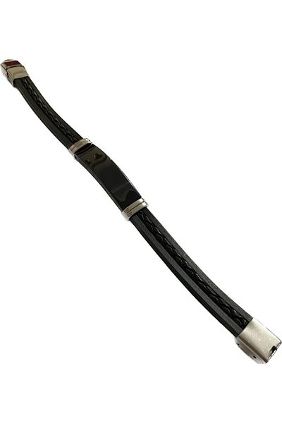 Elif Silver Colored Leather Metal Bracelet - 605546 -3