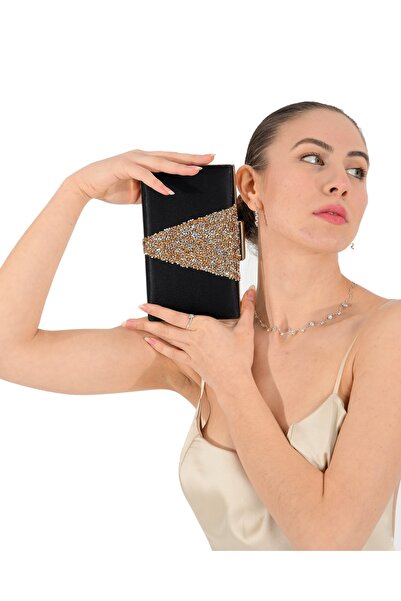 Biçanta Design special Negru Satin Gold Stone Geanta pentru rochie de seara G...