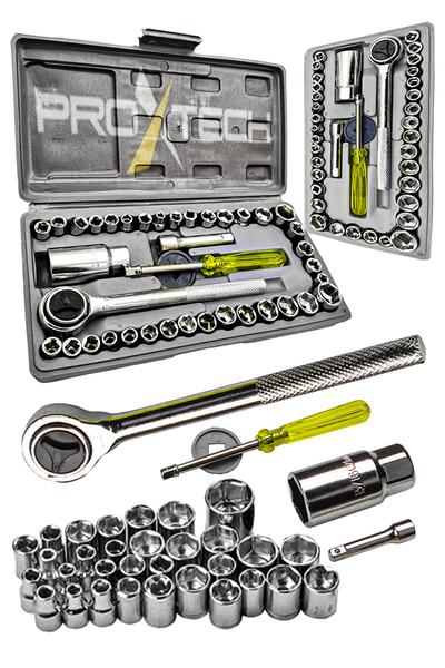 PROXTECH 57 Parça Krom Çelik 40 Parça Cırcırlı Lokma 12 Kombin Anahtar Pense,tornavida Kontrol Kalemi Ful Set