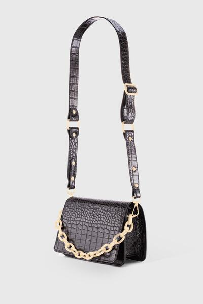 Housebags Γυναικεία τσάντα χιαστί 221 με μαύρη αλυσίδα με αγκράφα Crocodile Skin Look