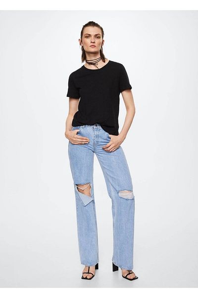 MANGO Woman Linen-cotton blended T-shirt