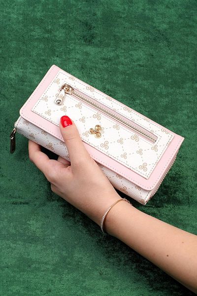 Ysmn Multi-Compartment Women's Wallet & Card Holder with Plenty of Eyelets and Zipper Beige/Powder Yc100002slg