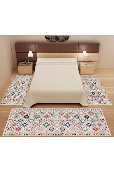 stylehome Dijital Baskılı 3 'lü Yatak Odası Halısı Yolluk Takımı