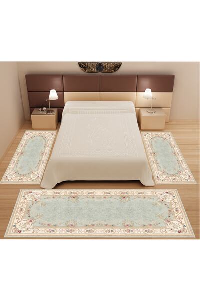 stylehome Dijital Baskılı 3 'lü Yatak Odası Halısı Yolluk Takım