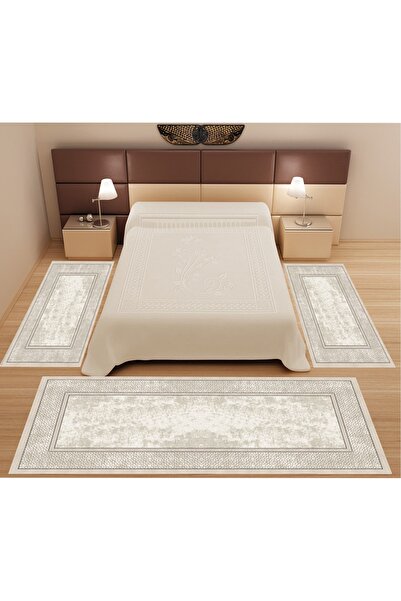 stylehome Dijital Baskılı 3 'lü Yatak Odası Halısı Yolluk Takımı ( 2 Adet 80x150 Cm) (1 Adet 80x300 Cm)