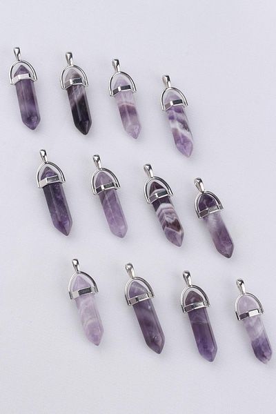 Dünya Doğal Taş Natural Nail Cut Amethyst Stone Necklace - Kl0455