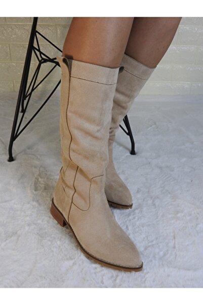 Millennium Kadın Düz Bej Süet Çizme