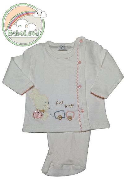 Minikel Choo Choo Rabbit 2-Piece Set with Booties Ecru