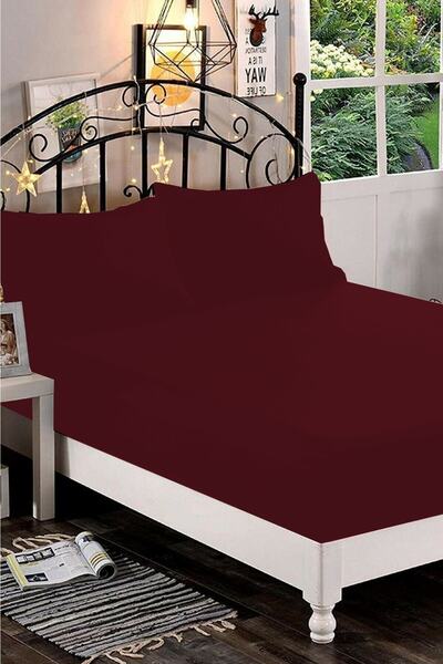 SNR HOME COLLECTION طقم ملاءات قطن مقاس كينج باللون الأحمر الداكن غير المطاطي