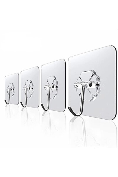 MUTLUHOME 4 Adet 6x6 cm Kendinden Yapışkanlı Şeffaf Güçlü Askı Kapı Duvar Ask...