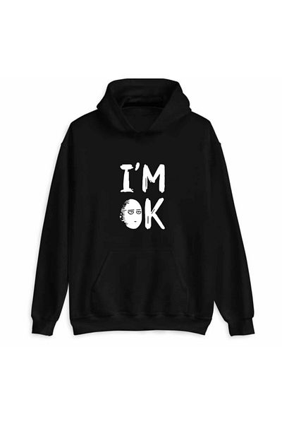 Korefanzin Oversize One Punch Man Saıtama I&#39;m Ok Hanorac cu glugă Unisex Negru