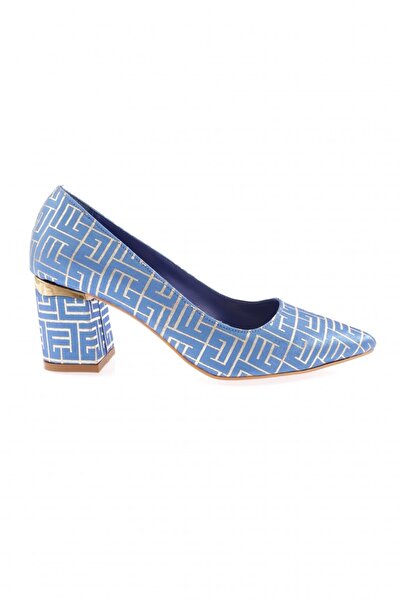DGN Woman pointed toe thick heeled shoe sax blue 44212534