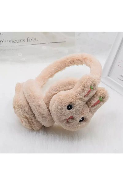 QUEEN AKSESUAR New Fashion Cute Fluffy Furry Plush Cashmere Toy Rabbit Earmuff Children Adult Beige Cream