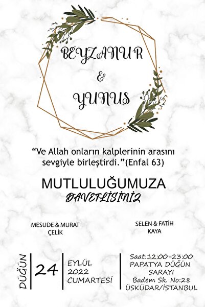 Belinay Düğün Davetiyesi 110 03 (500 ADET)