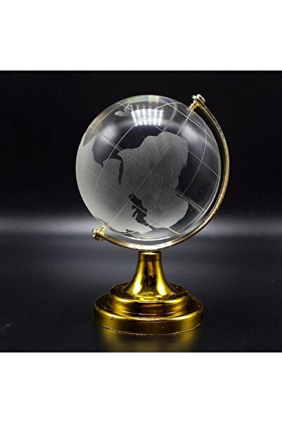 Deco Elit Kristal Mega Boy Cam Dünya Küre Gold 12 Cm Boy Ofis Hediyesi