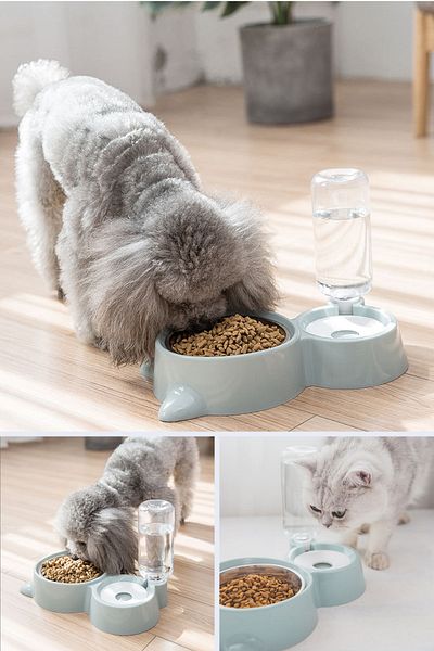 TechnoSmart Cat Dog Food and Water Bowl with Bowl Automatic Water Dispenser Large Size Storage