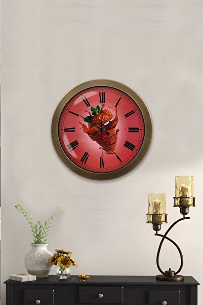 Kasva Concept ساعة حائط المطبخ ساعة حائط المطبخ الفراولة المعدنية المكسوة بال...