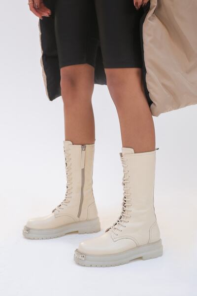 Rugano Lussa Doğal Deri Materyal Kauçuk Taban Bej Renk Postal