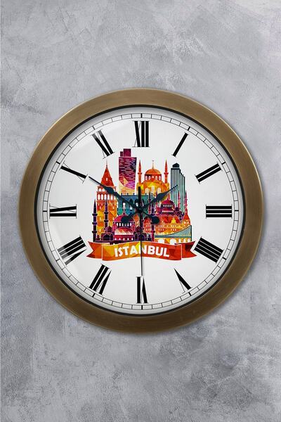 Kasva Concept هدية ساعة حائط معدنية عتيقة مقاس 36 سم تحت عنوان اسطنبول