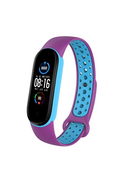 Genel Markalar Mi Band 7 Spor Uyumlu Delikli Silikon - Mor-turkuaz